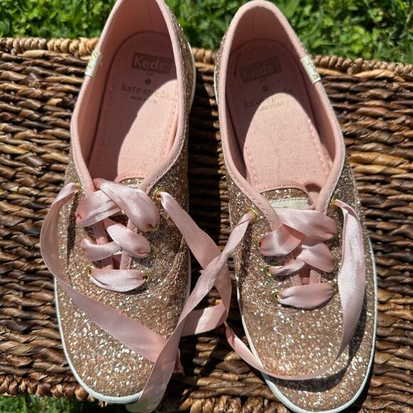 Keds x Kate Spade Rose Gold Sparkly Sneakers Size 7 - Picture 1 of 8